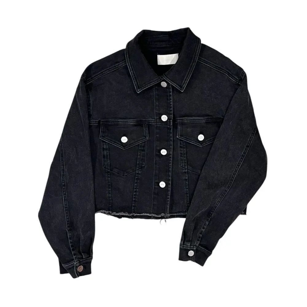 CAPULET Washed Black Oversized Cropped Denim Jacket